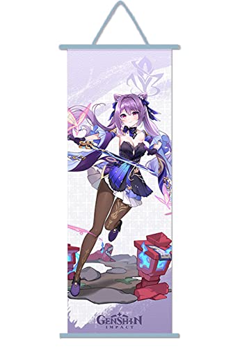 ZPPLD Genshin Impact Affisch, Genshin Impact Keqing Rollbild, Anime Poster stor anime-figur videospel Scroll, tyg affisch för väggdekoration, 70 x 25 cm manga-affisch