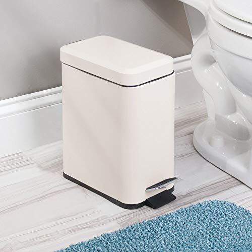 Mdesign Small Modern 1.3 Gallon Rectangle Metal Lidded Step Trash Can, Compact Garbage Bin With Removable Liner Bucket And Handle For Bathroom, Kitchen, Craft Room, Office, Garage - Cream/Beige #TOP1