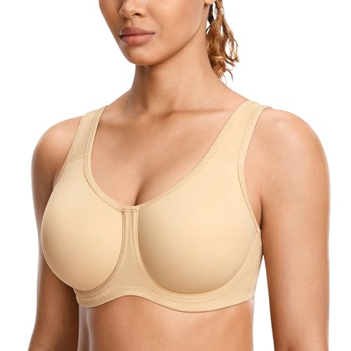 Image of SYROKAN Women's Max Control Underwire Sports Bra High Impact Plus Size with Adjustable Straps Unlined Bra