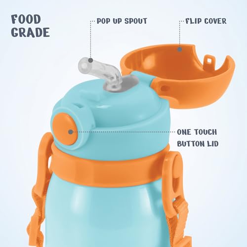 Image of MILTON Torque 450 ISI Certified Stainless Steel Water Bottle, Leak Proof, Rust Proof, Single walled,1 Yr Warranty, Ideal Sipper Water Bottle for School Kids Bottle, 455 ml, Blue (Dinosaurs)