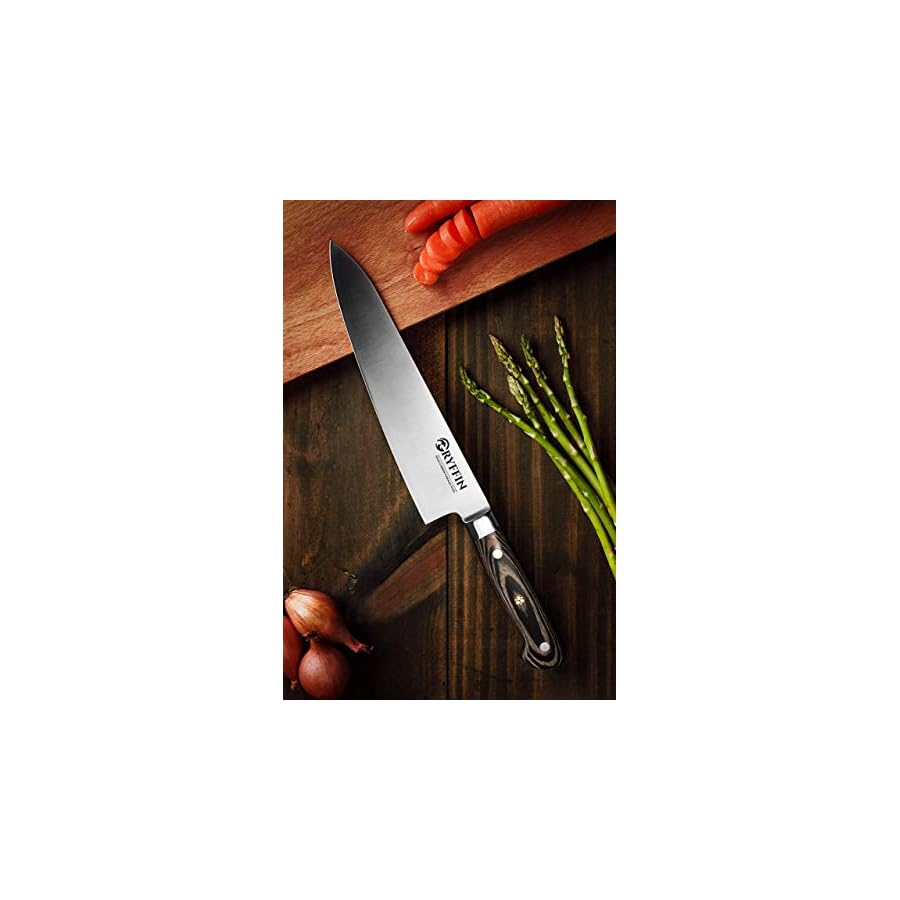 Gryffin Chef Knife 8 inch High Carbon German Steel Full tang for Kitchen with ergonomic pakkawood handle ultra sharp blade edge