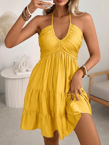 Image of SOLY HUX Women's Summer Mini Dress Halter Backless Flowy Cami Sundress