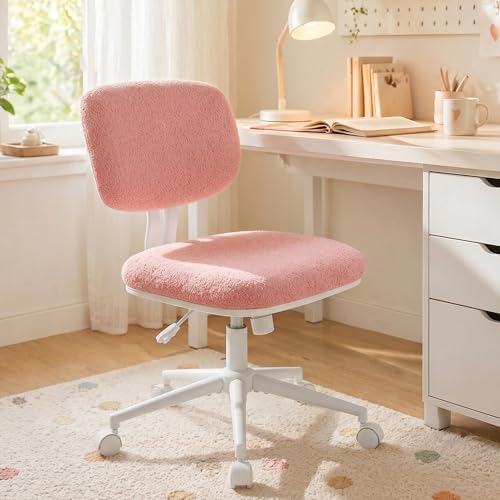 Hellove Chaise Bureau Rose Sherpa, Chaise Coiffeuse Réglable en Hauteur 360° Pivotante, Fauteuil Bureau Ado Fille avec roulettes, Confortable pour Salon...