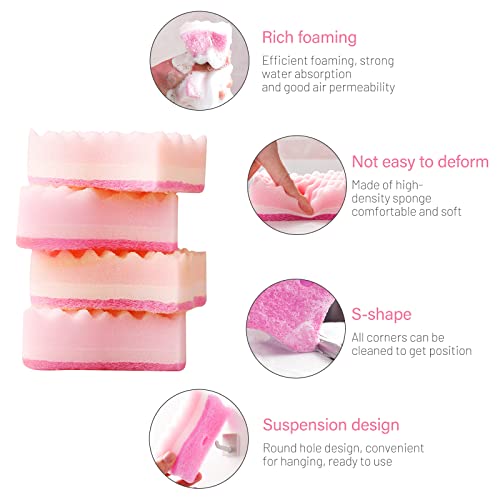 12 Packs Kitchen Individually Wrapped Sponges, Dishwashing Sponge Washer Mat Without Scratches, Used To Scrub Sponge Kitchen, Bathroom, Car Wash (Pink) #TOP2