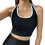 TDEOK Sport-BH mit gepolstertem Tanktop für Frauen, Farbblock, Racerback, Crop-Top, doppelt gefüttert, Yoga-Shirt Set Damen