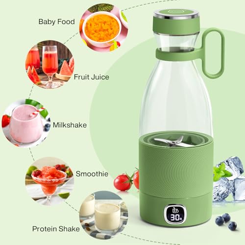 Image of 350ml Portable Blender, Fresh Juice Blender for Shakes & Smoothies-Green | For Juice Shakes and Smoothies,with Led Display Usb Rechargeable,3000mAh Rechargeable Battery,for Home Sport Outdoor Travel