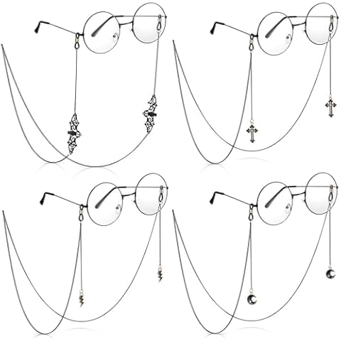 SIMRCIO 4Pcs Glasses Chain for Women Men,Black Goth Bat Moon Pendant Eyeglass Strap Holder Halloween Lanyards Retainer Cover