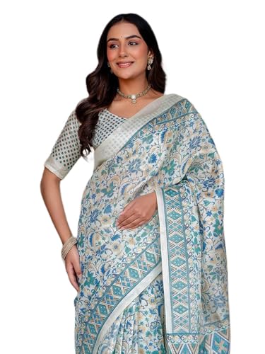 Image of SIRIL Women's Cotton Printed Saree with Unstitched Blouse Piece