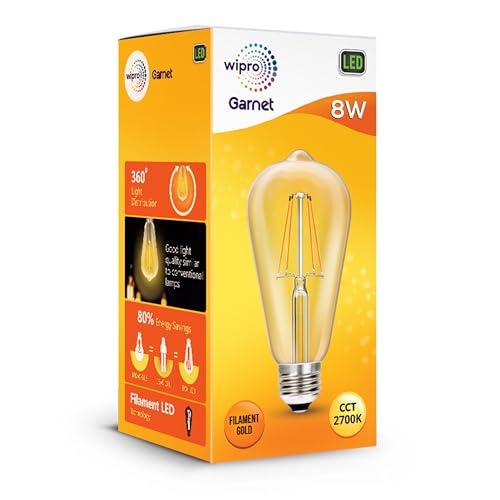 Image of Wipro Garnet 8W ST64 LED Filament Bulb | Decorative LED Bulb for Home & Office Decoration | Energy Efficient Filament Bulb comes with In-Built Surge Protection | E27 Bulb, 2700K(Warm White, Pack of 2)