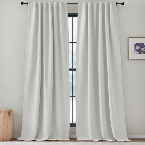 NICETOWN Faux Linen Room Darkening Living Room Curtains, Pinch Pleated Curtains Thick Linen Blend Thermal Insulated Noise Reducing Window Drapes for Bedroom, Greyish White, W50 x 96, Set of 2 - image 7