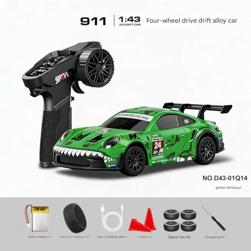 Image of FEXXA 1:43 RC Drift Car - 2.4G Full Proportional 4WD Alloy 20KM /H High Speed RC Racing Car with Gyro, Silent Bearings, Adjustable Speed & Lighting [RAXY-Green]
