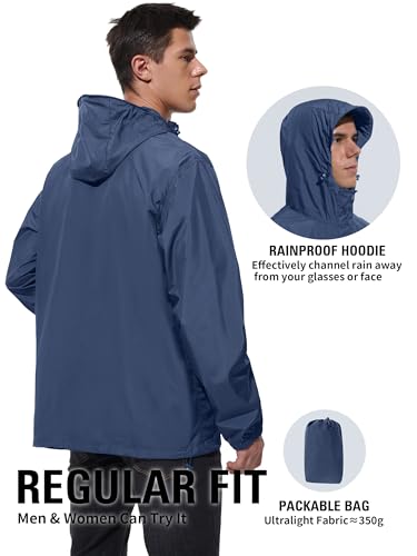 Image of UIQUR Mens Lightweight Rain Jacket Waterproof Windbreaker Packable Rain Coat with Hood for Golf Running Hiking Travel