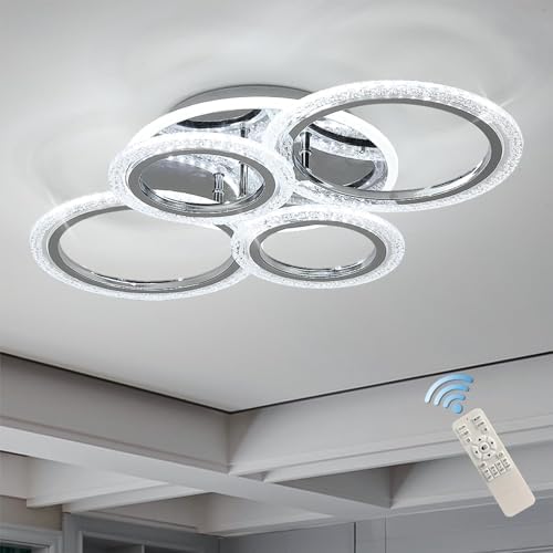 Qcyuui Dimmable LED Ceiling Lights, 4-Ring Modern Flush Mount, Chrome