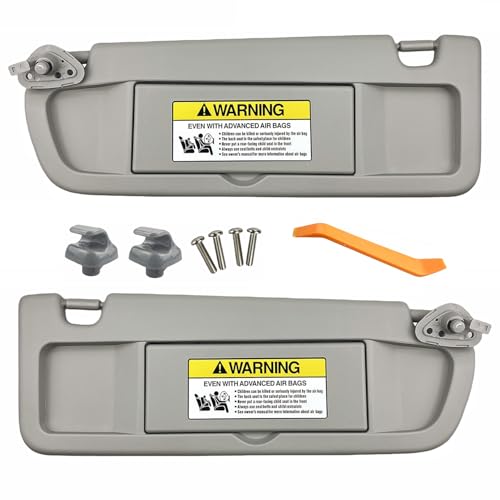 Pair of Left and Right Sun Visors with Clips and Screws for Honda Civic 2006 2007 2008 2009 2010 2011 (Warm Gray)