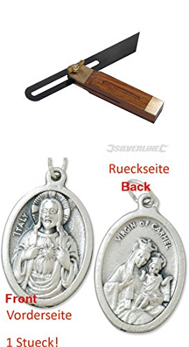 Preisvergleich Produktbild Silverline Schmiege 190 mm, Stellwinkel, Einstellschmiege, Winkelschmiege (92997799990047) mit Anhänger Herz Jesu 2,5cm