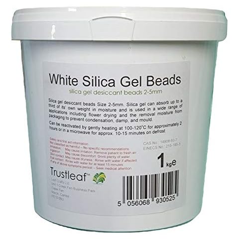 Trustleaf 1kg Tub White Silica Gel Desiccant 2-5mm Beads - Flower Drying (1kg TUB - wb) Cover