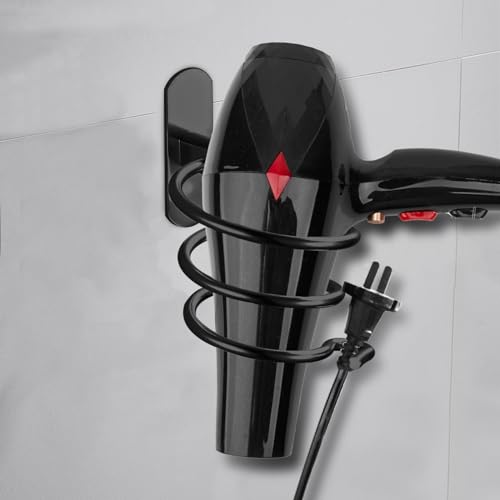 Miniatura 3 de Fousenuk Soporte Para Secador, Aluminio Montado En La Pared Soporte Plancha Pelo Soporte Para Secador Pelo Con Organizador De Cables, Soporte Para Secador Pelo Para Almacenar Secador Pelo Negro