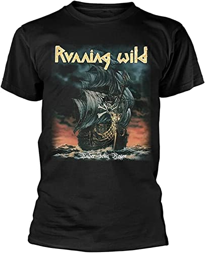 Running Wild Under Jolly Roger Album T-Shirt Graphics Tee Black Tee Shirt L