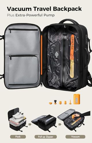 Image of IKYWT 80L Vacuum Seal Travel Backpack with Compression System | Expandable, 5kPa High Power Pump, 17 inch Laptop Compartment, TSA Lock, Water-Resistant
