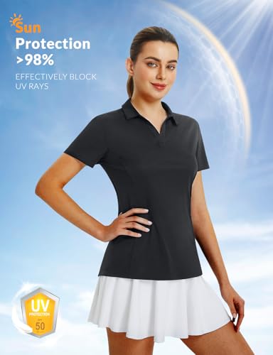 baleaf Women's Golf Shirts Polo Collared V Neck Shorts Sleeve Tennis Shirt Lightweight Quick Dry UPF50+2