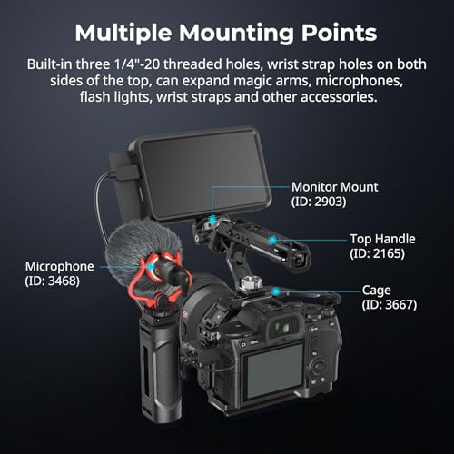 Image of SMALLRIG Mini Camera Side Handle with NATO and 1 /4 inch-20 Screws Installation Options, for Left and Right Hand, with 1 /4 inch-20 Threaded Holes, Wrist Strap Holes, Cold Shoe, Up and Down Adjustable