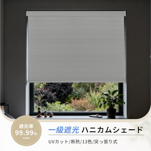 Grandekor ハニカムシェード 突っ張り式 オーダーメイド 1級遮光 0.5cm単位サイズ指定無料 遮熱 防寒 防音 UVカット 省エネ 遮光生地 ハニカムスクリーン つっぱり ホワイト 幅80x丈180CM [3]