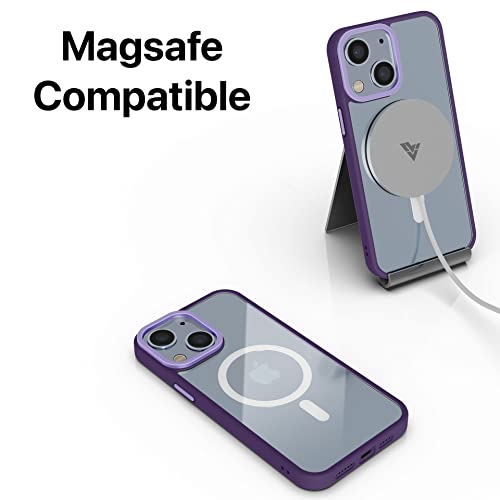 Image of Vaku Luxos Clear Armor MagPro for iPhone 14 Plus Cover Case, Shockproof, Scratch Resistant, Slim, Thin, Military-Grade Metal Ring Camera Protection, Compatible with MagSafe Back Cover - Purple