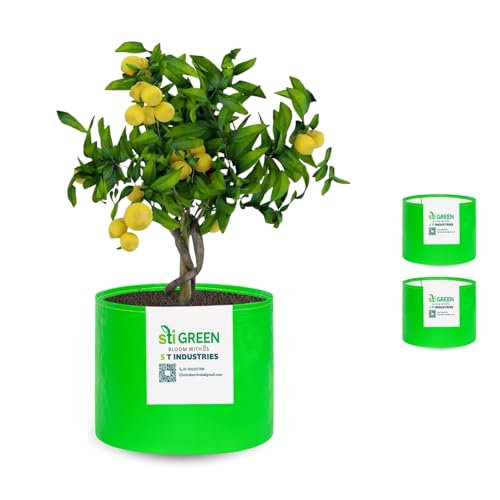 Image of HDPE Grow Bags for Plants 15X15 Inch (Pack of 3) | 260 GSM Heavy Duty UV-Protected Round Green Colour Plant Bags for Terrace and Vegetable Gardening | Strong & Reusable|