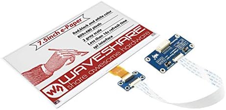 Waveshare 7.5 Inch E-Paper Display Hat(B) Module 800×480 Resolution 3.3v E-Ink Electronic Screen with Embedded Controller SPI Interface Red Black White Three-Color for Raspberry Pi 2B 3B Jetson Nano