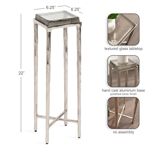 Kate and Laurel Julielle Modern Square Glass Drink Table, 7 x 7 x 22, Clear Glass and Silver, Natural Slump Glass Martini Table for Use as Small Plant Stand or Living Room Accent by Kate and Laurel - Used condition - Image 2