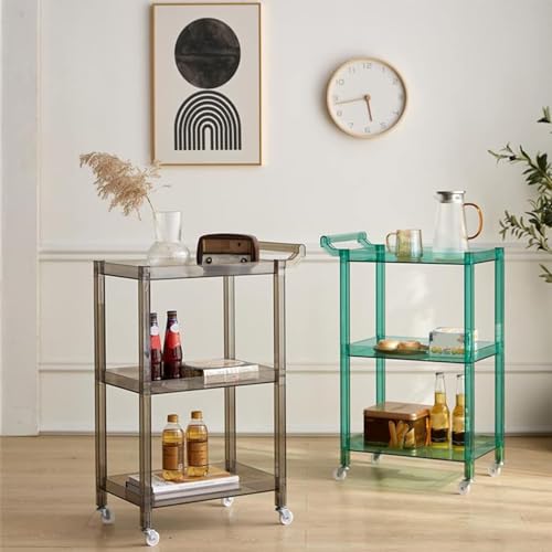Carrello Bar Mobile in Acrilico Trasparente - Portabottiglie Multifunzionale con Ruote e Maniglia, Elegante tavolino Laterale con Contenitore per Cucina, Sala da Pranzo e Soggiorno.