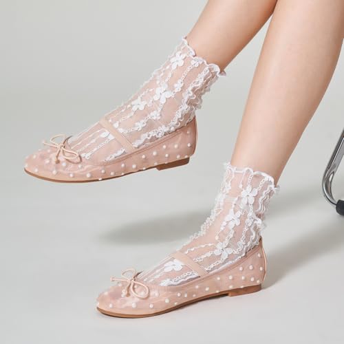 Trary Flats for Women Closed Round Toe Ballet Flats Mary Jane Shoes Women with Elastic Strap Cute Bowknot Comfortable Dress Shoes for All-Year Daily Work Casual Wear3