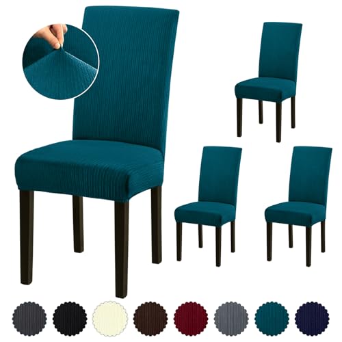 Fafua Chair Covers, Stretch Dining Room Chair Covers Set of 4, Removable Washable Chair Covers for Dining Chairs, Dining Chair Slipcovers for Dining Room, Hotel, Ceremony, .Peacock Blue