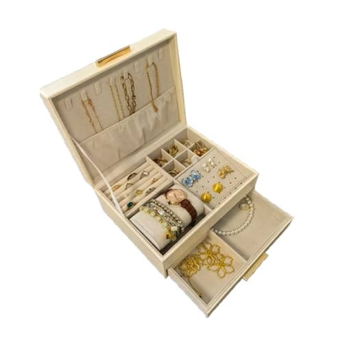 Lolalet ジュエリーボックス アクセサリーケース 引き出し ピアス収納 蓋 防塵 大容量 ディスプレイ 指輪置き 女性用 プレゼント -ホワイト