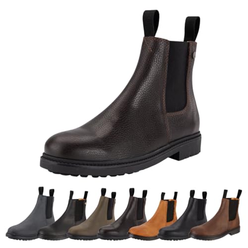 Image of Chelsea Boot "New Work" Comfortable Ankle Boots Made in Portugal | Riding Shoe with Rubber Sole and Inner Leather | Slip-On Walking Boots | Black, Brown, Cognac, Blue, Green, Brown Nubuck, 8.5 UK