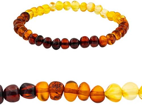 Pulsera De ámbar Natural Con Banda Elástica De 19 Cm – 100% ámbar Báltico Sin Pulir – Pulseras De ámbar – Cuentas De ámbar Real – Pulsera