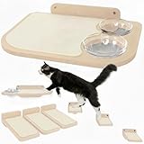 INICIO Cat Wall Shelves – Dog Proof Feeding Station with Wall Mounted Shelves, Durable 3 Step Birch Floating Shelf for Cats Up to 15lbs, Attached Cat Food Bowl for Convenient Feeding – Wood Brown