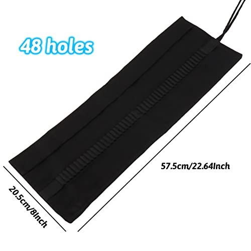 Image of Canvas Pencil Wrap Case, 48 Holes Colored Pencil Roll Holder Storage Pouch for Office (48 Holes, Black)