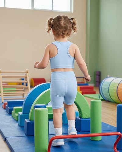 Image of Chichoo Girl's 2 Piece Athletic Outfits Workout Sets Sleeveless Crop Tank Tops and Bike Shorts Gymnastic Yoga Summer Kid 2-6Y