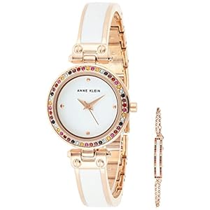 Anne Klein Women’s Premium Crystal Accented Bangle Watch and Bracelet Set, AK/3974