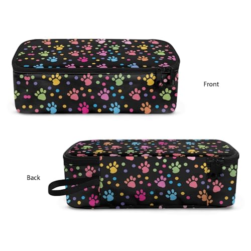 Image of Colorful Dog Paw Prints Pencil Case for Kids Large Penci Pouch,Wave Point Pencil Box for Boys Girls Daily Pencil Bag for Preschool Children Pencil Container for Students Teenagers