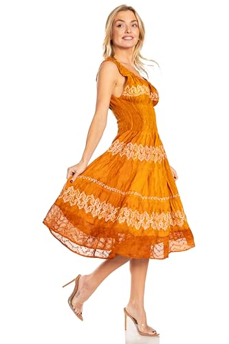 Image of Sakkas Alba Women's Off The Shoulder Smock Ruffle Midi Dress Tie Dye & Embroidery