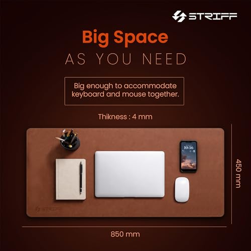 Image of STRIFF EliteMat Premium Vegan Leather Desk Mat (85 x 45 cm) | Anti-Slip | Extended Mouse Pad & Keyboard Mat | Waterproof Laptop Protector for Office, Work from Home, Writing & Gaming