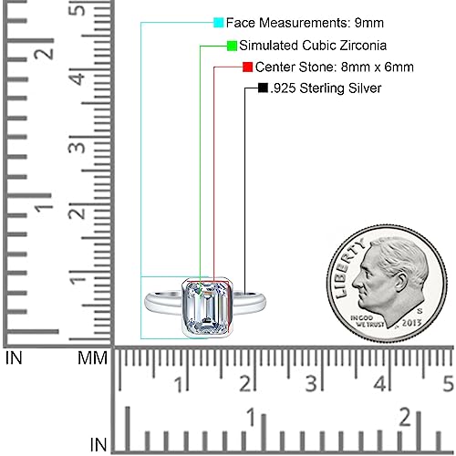 OMRANII 8mmX6mm Elongated Emerald Cut Beautiful Bezel Set Classic Engagement Anniversary Statement Ring Cubic Zirconia Stones 925 Sterling Silver4