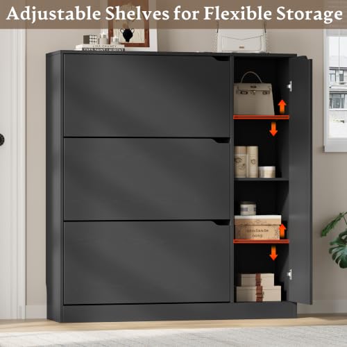 Image of BORNOON Shoe Cabinet with Side Storage, Shoe Organizer with 3 Flip Drawers