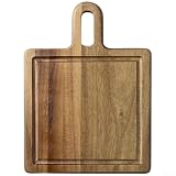 QOXEZY Tabla de cortar de madera de acacia, multiusos para tabla de queso, preparación de carne, corte de frutas, estación de servir pizza, antideslizante, de doble cara, compacta para cocina, picnic