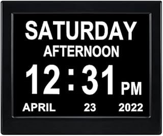 Jaihonda Date Time Day of Week Clock Extra Large AM PM Digital Calendar Dementia Clock for Seniors Elderly Impaired Vision with 3 Medication Reminders + Auto Dimming