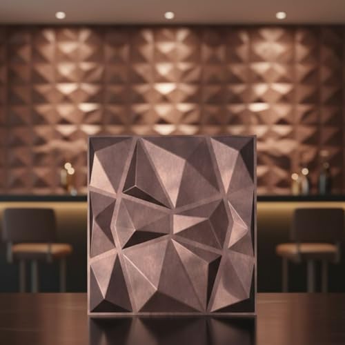Image of Kayra Decor 3D Wall Panel PVC Diamond Design, Red Copper Rust Color 19.7 inch X 19.7 inch (Pack of 12) - Covers 32.28 Sq. Ft.