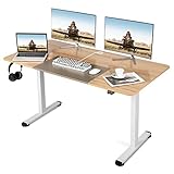 COSTWAY Mesa Escritorio Elevable Electrico, 140 x 70 x 72-116 cm, Mesa Escritorio Ordenador Ajustable, Escritorio Ergonómico con Orificio y Gancho para Cables para Oficina Casa (Natural Oscuro)