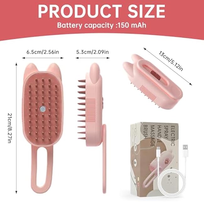 Cat Steam Brush for Shedding, 4 in 1 Rechargeable Steam Brush for Cats and Dogs, With 360¡ã Rotating Arm for Long and Short Hair Cats and Dogs Grooming Supplies-FDon7KdL